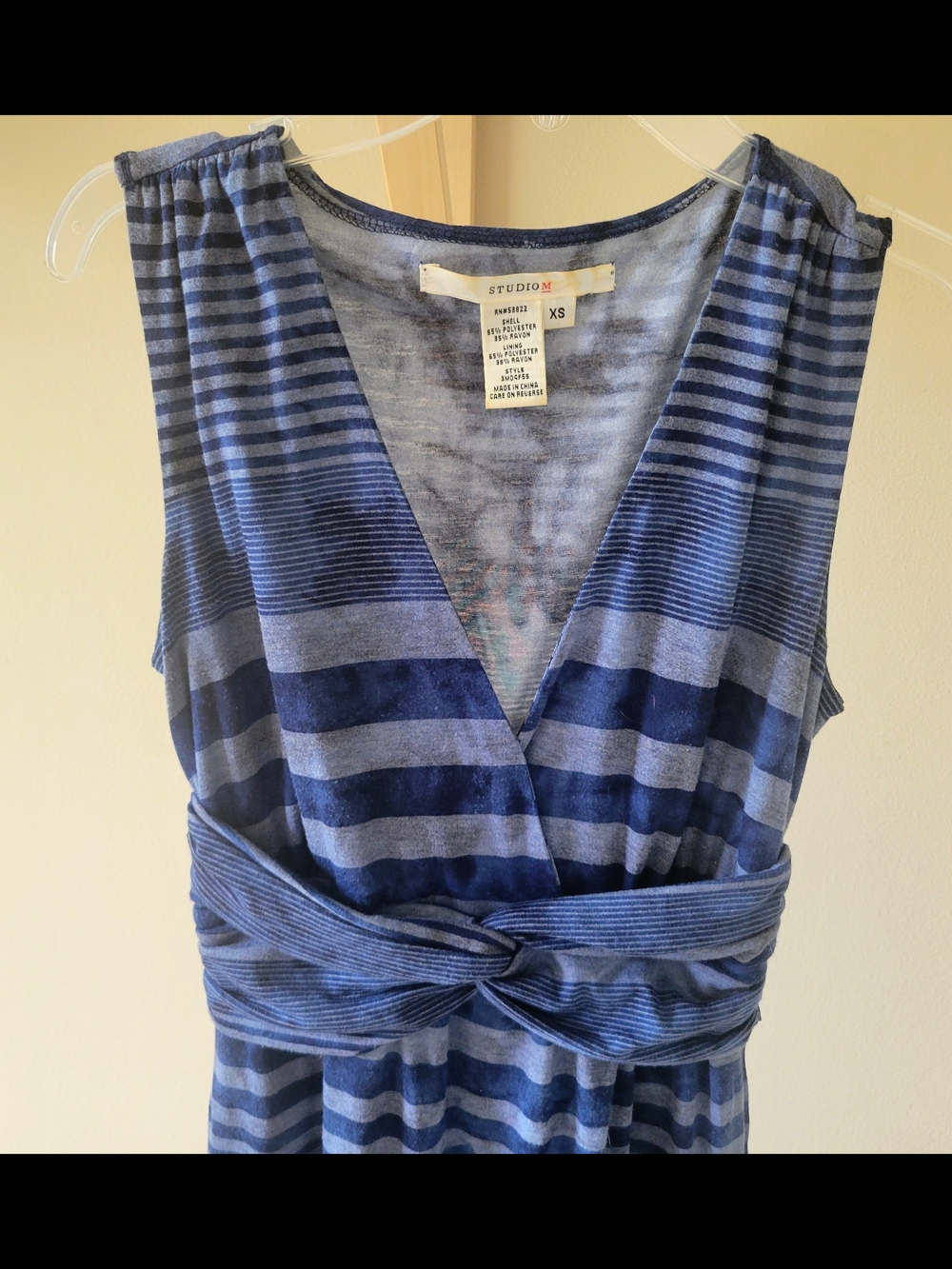 Studio M Navy and Light Blue Striped Knot-Waist Sleeveless Dress